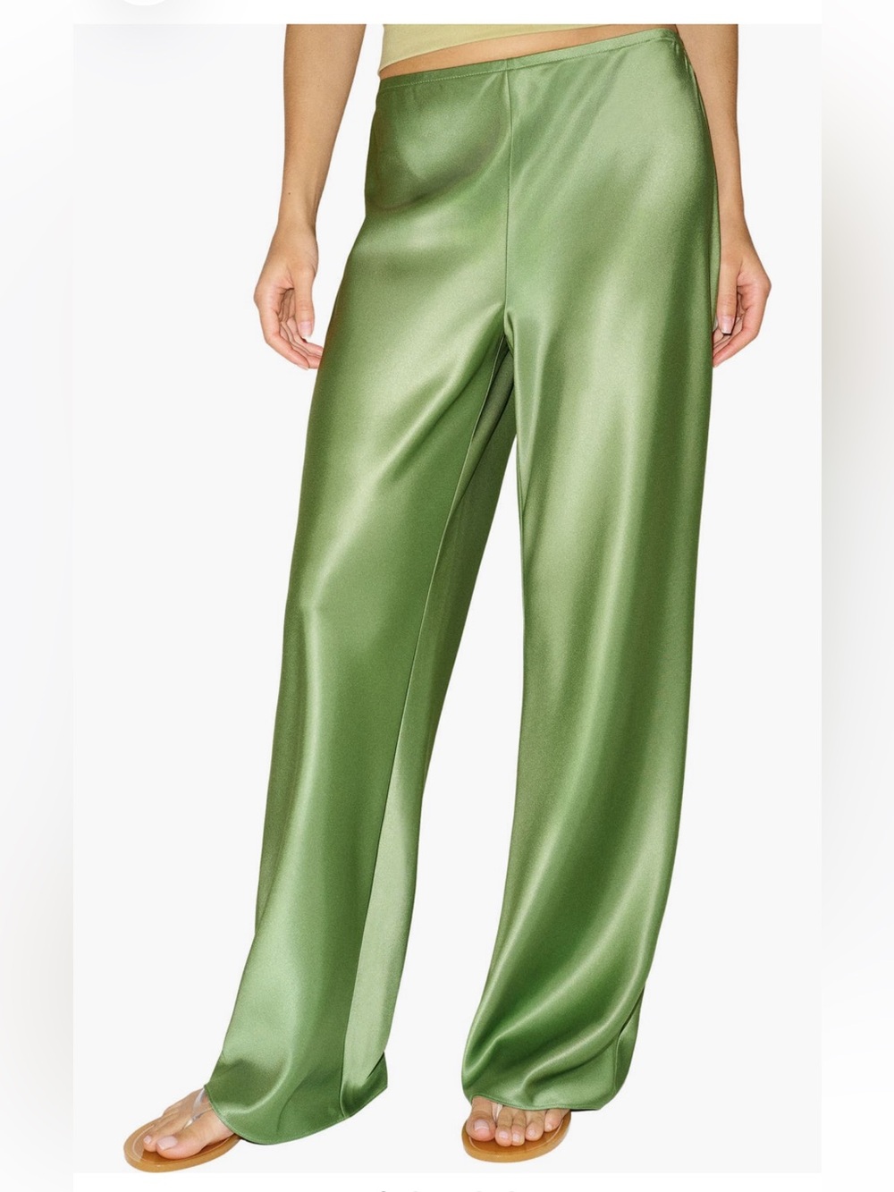 NWT Reformation Gale High waist Wide-Leg Satin Pants in jade Green chartreuse